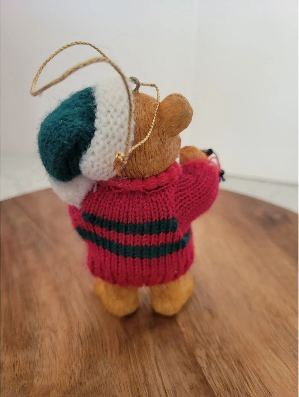 Vintage Teddy Bear Ornament Knit Sweater Christmas Tree String of Lights Xmas